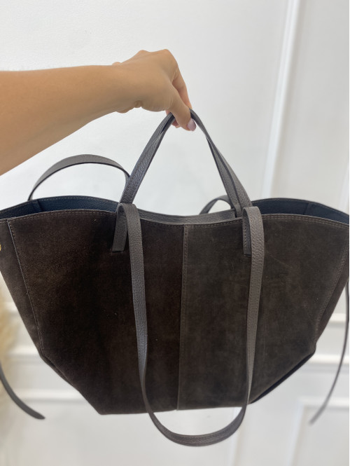 Torebka średnia shopper zamsz + skóra z wkładem NOE czekoladowa - photo #30