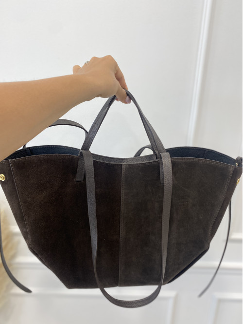 Torebka średnia shopper zamsz + skóra z wkładem NOE czekoladowa - photo #31