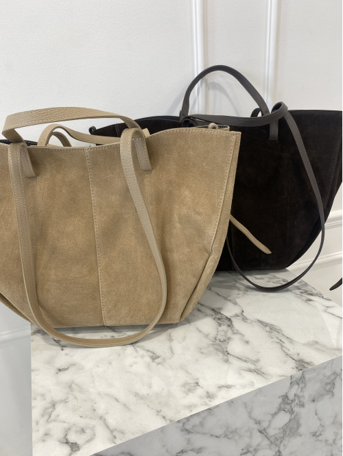Torebka średnia shopper zamsz + skóra z wkładem NOE beżowa - photo #8