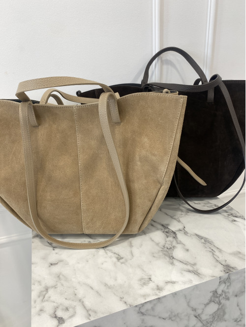 Torebka średnia shopper zamsz + skóra z wkładem NOE beżowa - photo #9