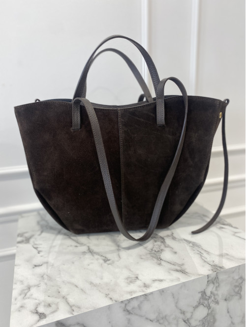 Torebka średnia shopper zamsz + skóra z wkładem NOE czekoladowa - photo #33