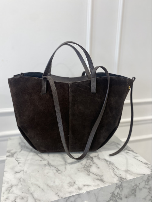 Torebka średnia shopper zamsz + skóra z wkładem NOE czekoladowa - photo #34