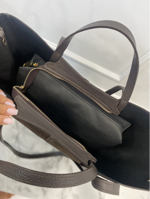 Torebka średnia shopper zamsz + skóra z wkładem NOE czekoladowa - photo #35