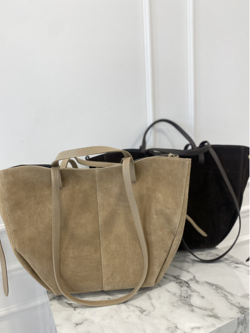 Torebka średnia shopper zamsz + skóra z wkładem NOE czekoladowa - photo #36