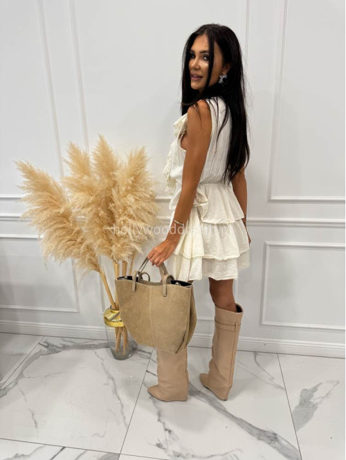 Torebka średnia shopper zamsz + skóra z wkładem NOE beżowa - photo #24