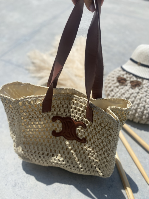 Pleciona torebka shopper z brązowym paskiem JULY jasno beżowa - photo #7