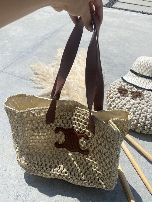 Pleciona torebka shopper z brązowym paskiem JULY jasno beżowa - photo #8