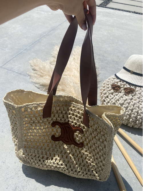 Pleciona torebka shopper z brązowym paskiem JULY jasno beżowa - photo #9