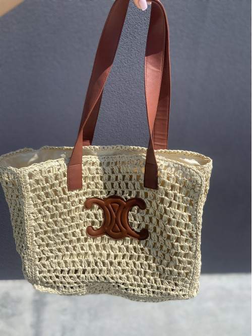 Pleciona torebka shopper z brązowym paskiem JULY jasno beżowa - photo #10