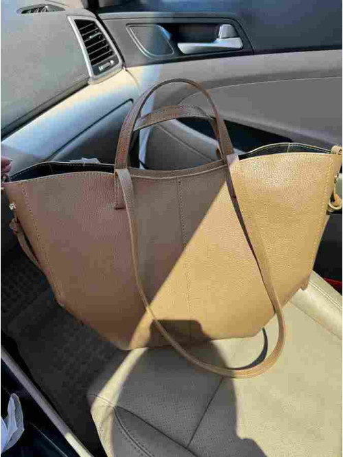 Torebka średnia shopper skórzana z wkładem GLAMOUR karmel
