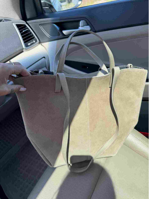 Torebka średnia shopper zamsz + skóra z wkładem NOE beżowa - photo #26