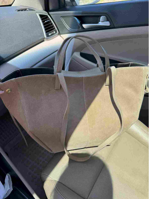 Torebka średnia shopper zamsz + skóra z wkładem NOE beżowa - photo #27