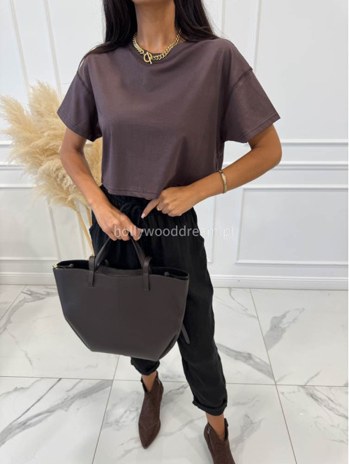 Crop top oversize z bawełną HAMILTON czekoladowy 06 - photo #4