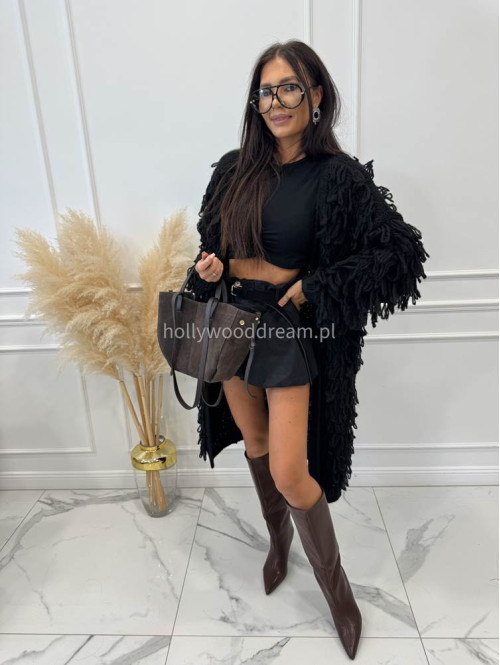 PRE ORDER Sweter długi z ozdobnymi frędzlami czarny FERREO - photo #14