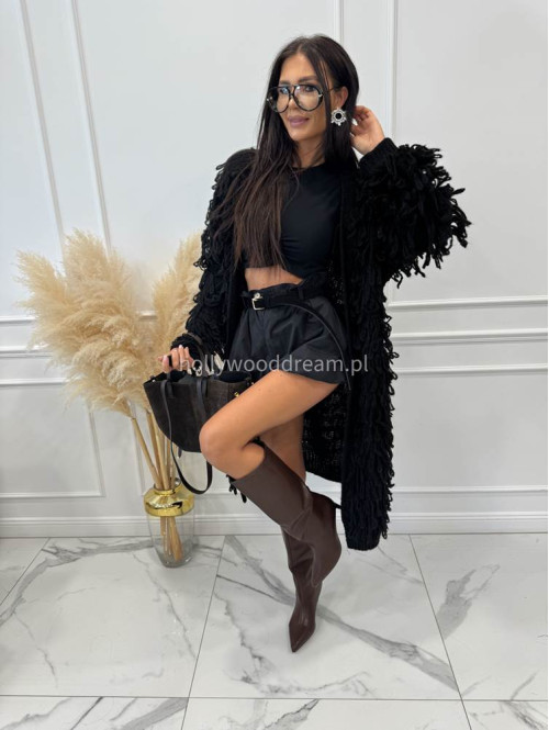 PRE ORDER Sweter długi z ozdobnymi frędzlami czarny FERREO - photo #15