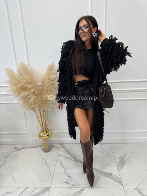 PRE ORDER Sweter długi z ozdobnymi frędzlami czarny FERREO - photo #20
