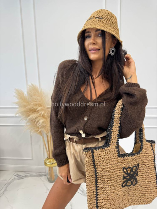 Sweter zapinany na guziki SANDRA czekoladowy 06 - photo #22