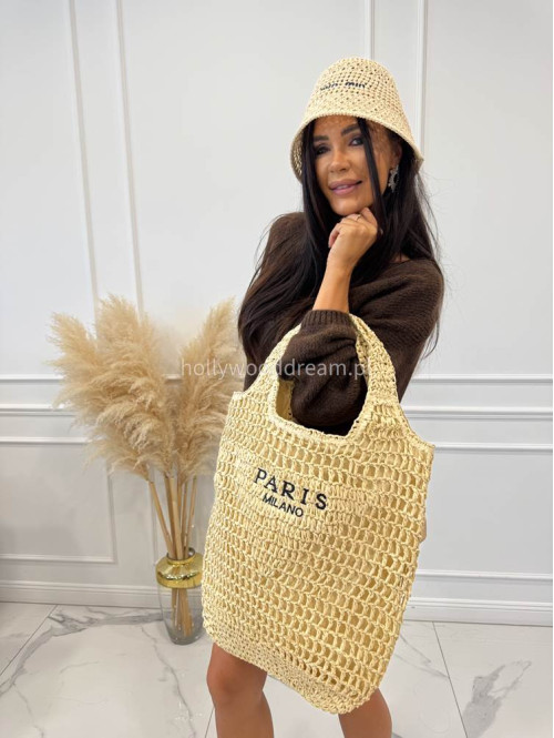 Torebka duża pleciona typu shopper PARIS MILANO jasny beż - photo #17