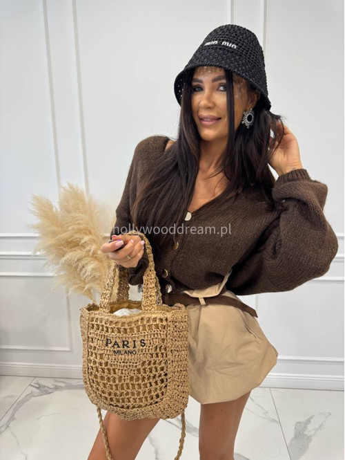 Torebka mała pleciona typu shopper BELLA karmelowa - photo #0