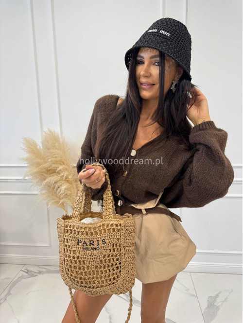 Torebka mała pleciona typu shopper BELLA karmelowa - photo #3