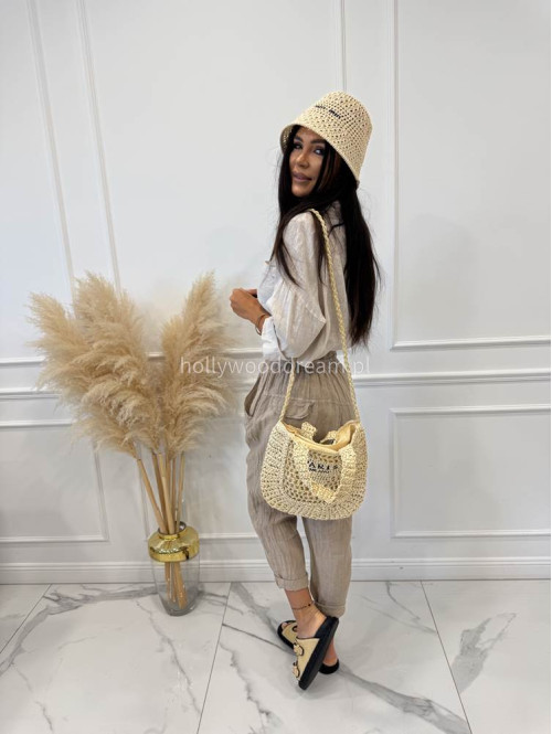 Torebka mała pleciona typu shopper BELLA jasny beż - photo #5