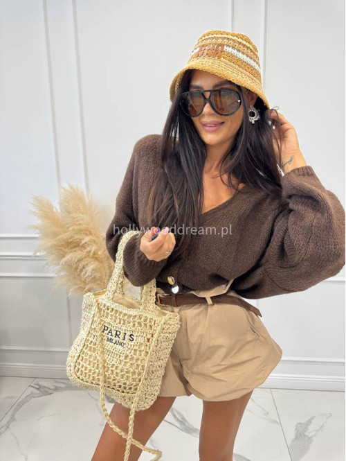 Torebka mała pleciona typu shopper BELLA jasny beż - photo #13