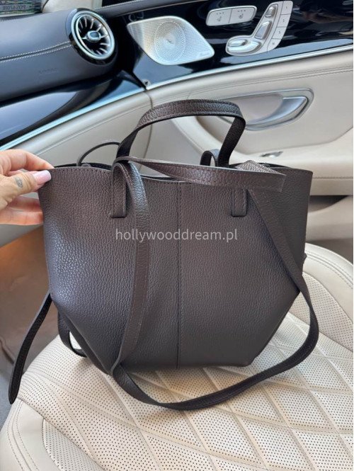 Torebka mała shopper ze skóry węża z wkładem LOLA czekoladowa - photo #2