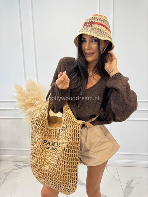 Kapelusz pleciony typu bucket w paski SERGIO czerwono-kremowy - photo #1