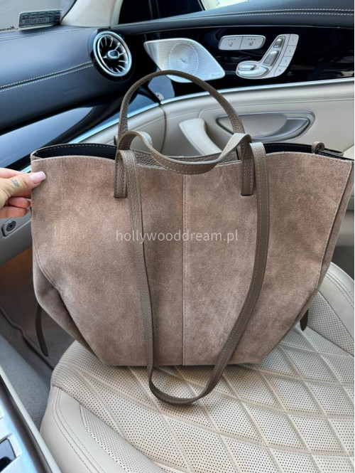 Torebka średnia shopper zamsz + skóra z wkładem NOE fango