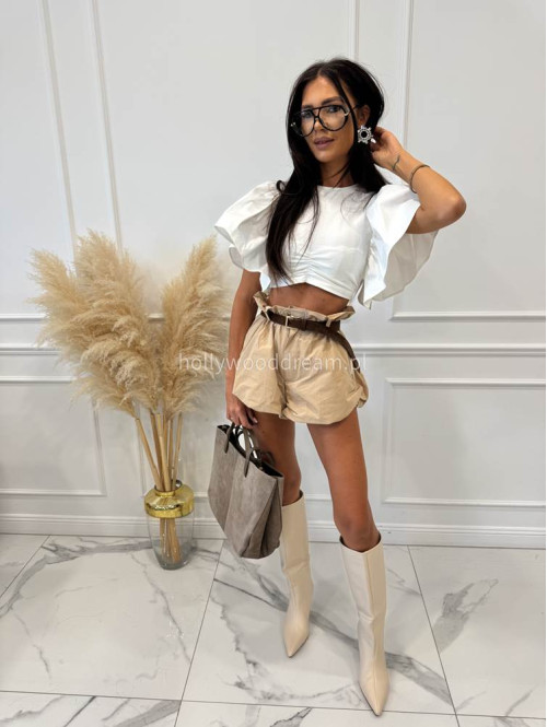 Bluzka krótka bawełniana na krótki rękaw z falbaną DIVA biała 161 - photo #2