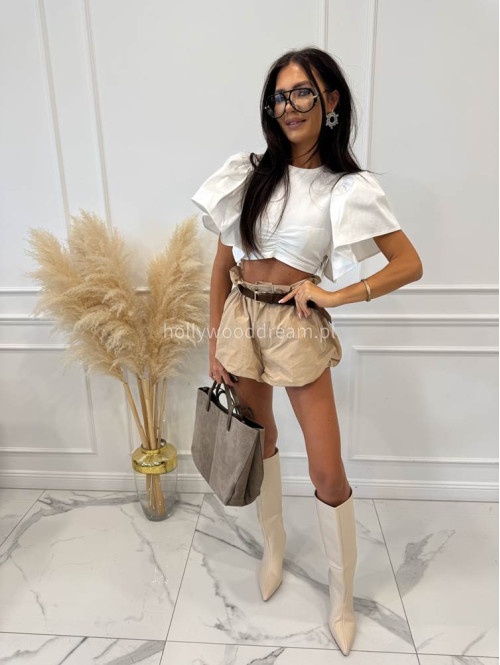 Bluzka krótka bawełniana na krótki rękaw z falbaną DIVA biała 161 - photo #3