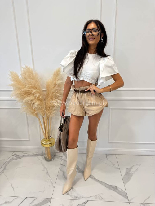 Bluzka krótka bawełniana na krótki rękaw z falbaną DIVA biała 161 - photo #6