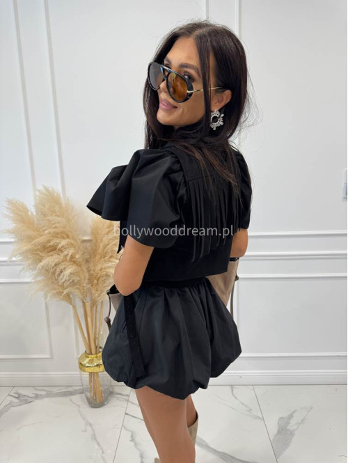 Bluzka krótka bawełniana na krótki rękaw z falbaną DIVA czarna 161 - photo #24