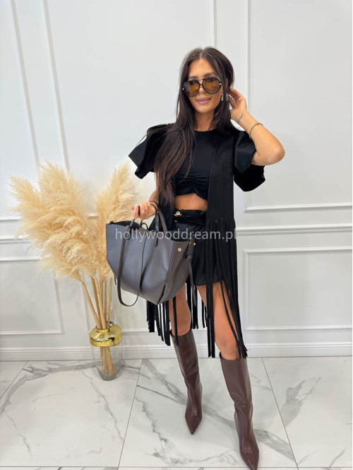 Bluzka krótka bawełniana na krótki rękaw z falbaną DIVA czarna 161 - photo #28