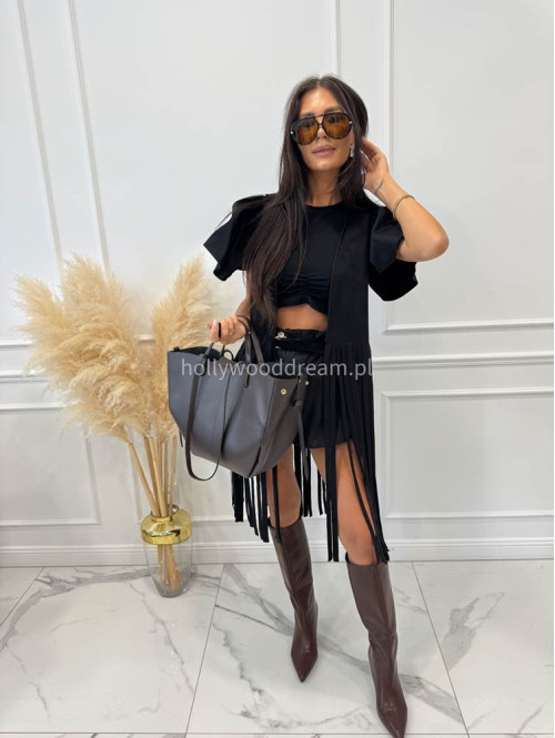 Bluzka krótka bawełniana na krótki rękaw z falbaną DIVA czarna 161 - photo #29