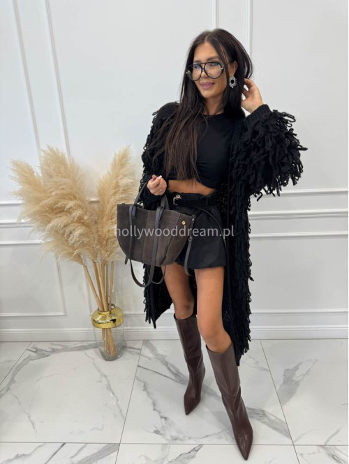 Bluzka krótka bawełniana na krótki rękaw z falbaną DIVA czarna 161 - photo #32