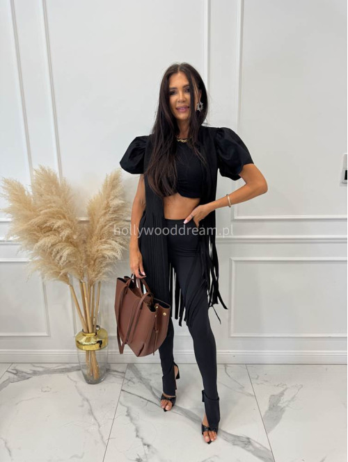 Bluzka krótka bawełniana na krótki rękaw z falbaną DIVA czarna 161 - photo #43