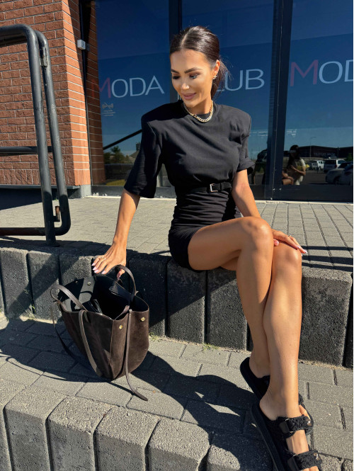 Torebka średnia shopper zamsz + skóra z wkładem NOE czekoladowa - photo #38