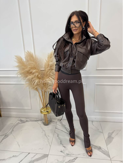 Legginsy na gumce z rozcięciem ARMAS czekoladowe 69 - photo #8