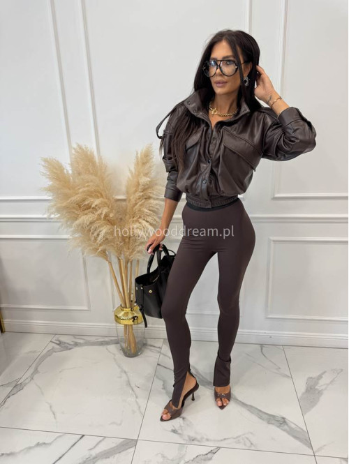 Legginsy na gumce z rozcięciem ARMAS czekoladowe 69 - photo #10