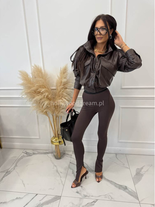 Legginsy na gumce z rozcięciem ARMAS czekoladowe 161 - photo #12