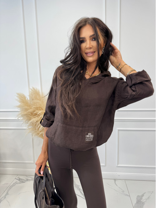 Bluza oversize z kapturem 100% LNU ANIA czekoladowa 06