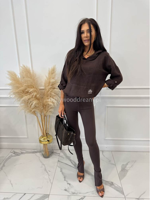 Bluza oversize z kapturem 100% LNU ANIA czekoladowa 06 - photo #2