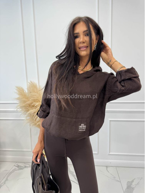 Bluza oversize z kapturem 100% LNU ANIA czekoladowa 06 - photo #6
