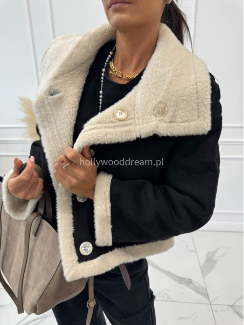 Kurtka zamszowa dwustronna z kożuszkiem czarno-kremowa WENDY - photo #20