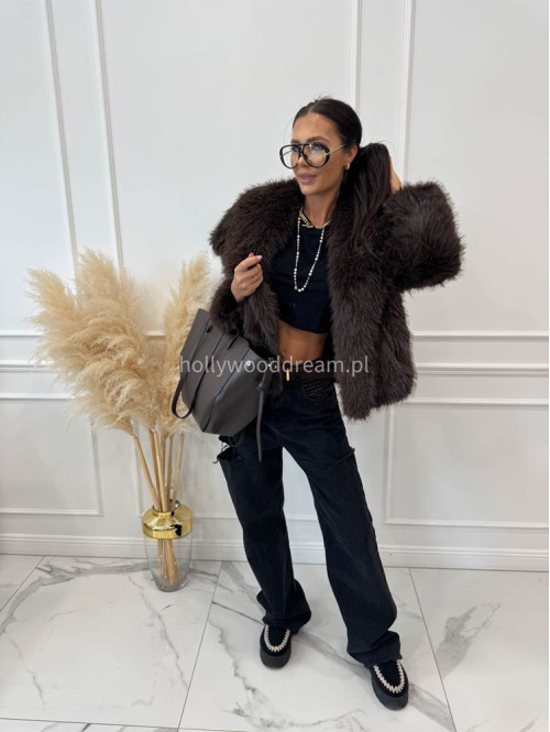 Futro oversizowe GLAMOUR czekoladowe 09 - photo #29