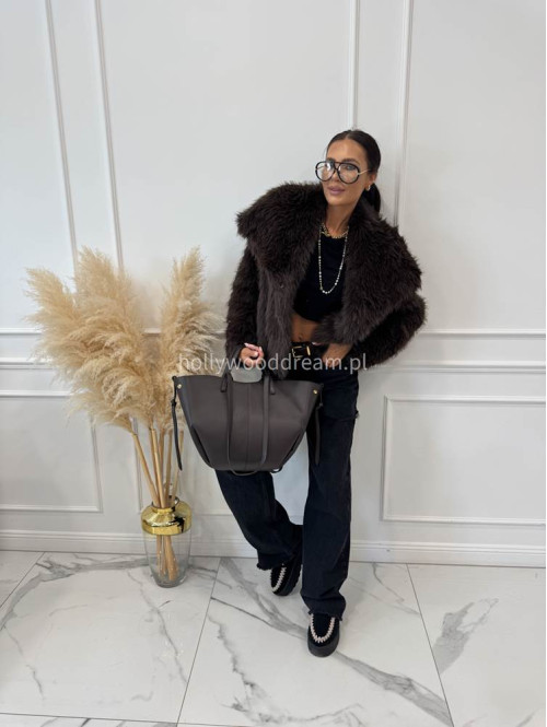 Futro oversizowe GLAMOUR czekoladowe 09 - photo #35