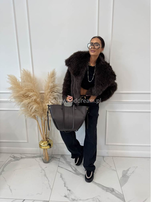 Futro oversizowe GLAMOUR czekoladowe 09 - photo #36