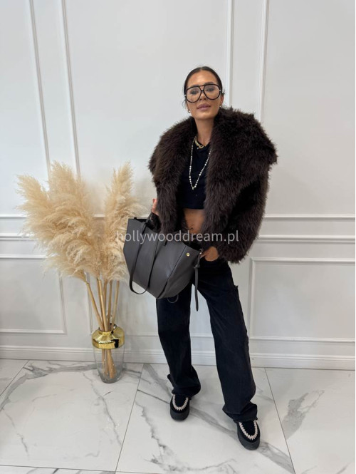 Futro oversizowe GLAMOUR czekoladowe 09 - photo #37