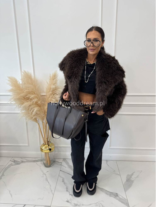 Futro oversizowe GLAMOUR czekoladowe 09 - photo #38